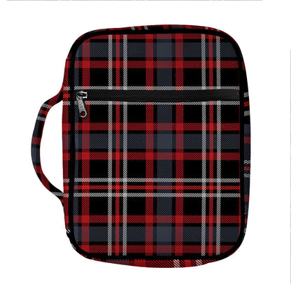 Grey Black And Red Scottish Plaid Print Front Pocket Bible Bag