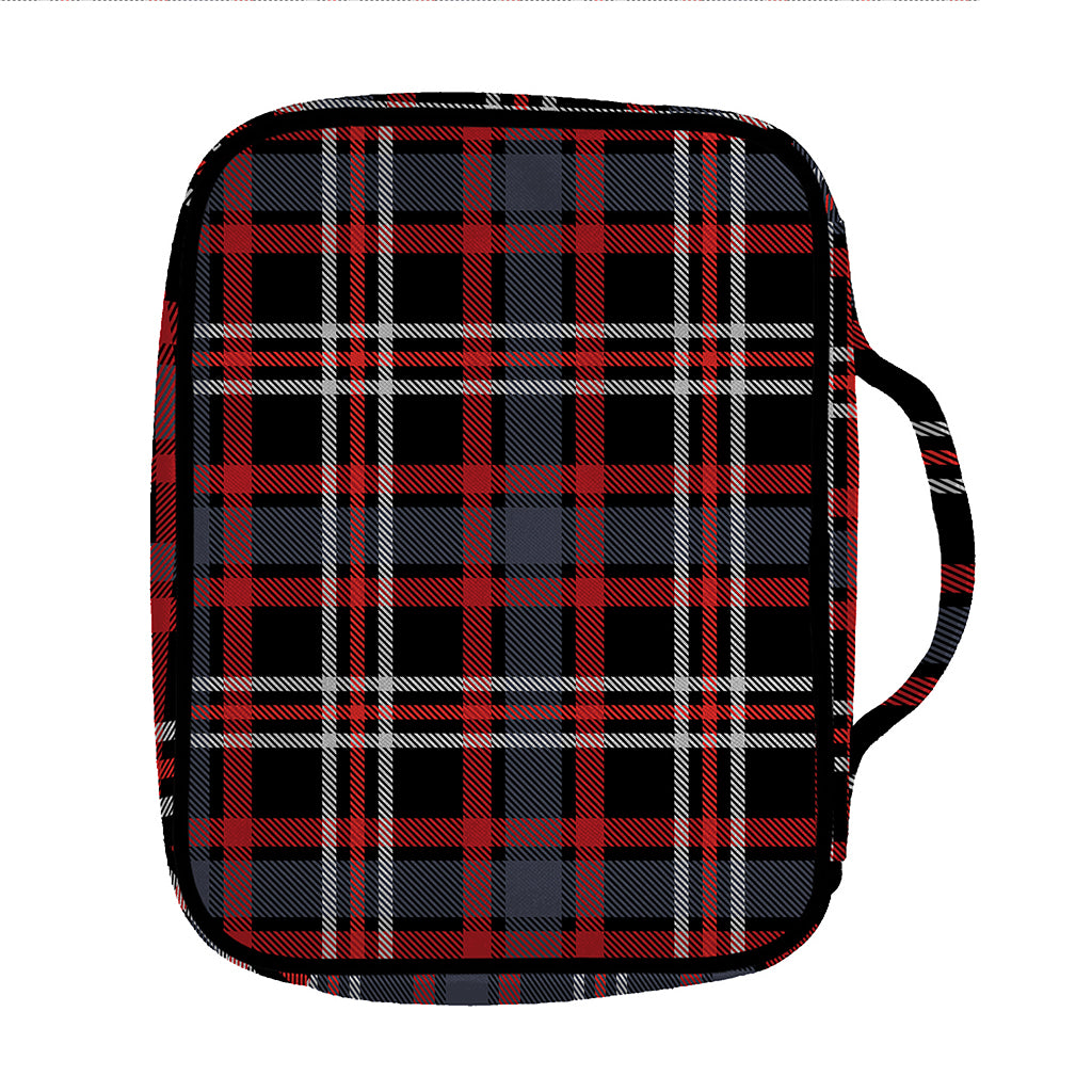Grey Black And Red Scottish Plaid Print Front Pocket Bible Bag