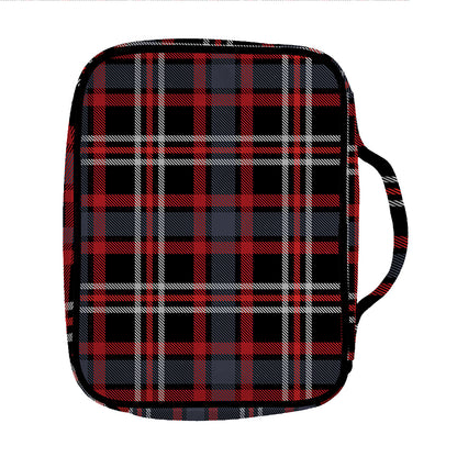 Grey Black And Red Scottish Plaid Print Front Pocket Bible Bag