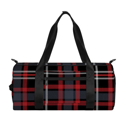 Grey Black And Red Scottish Plaid Print Gym Bag