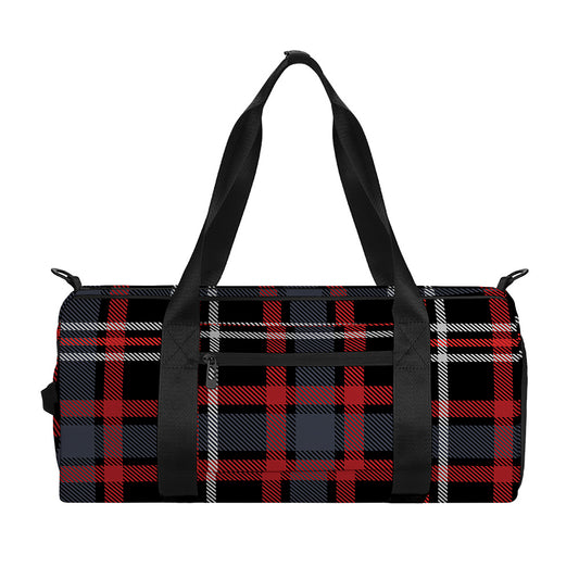 Grey Black And Red Scottish Plaid Print Gym Bag