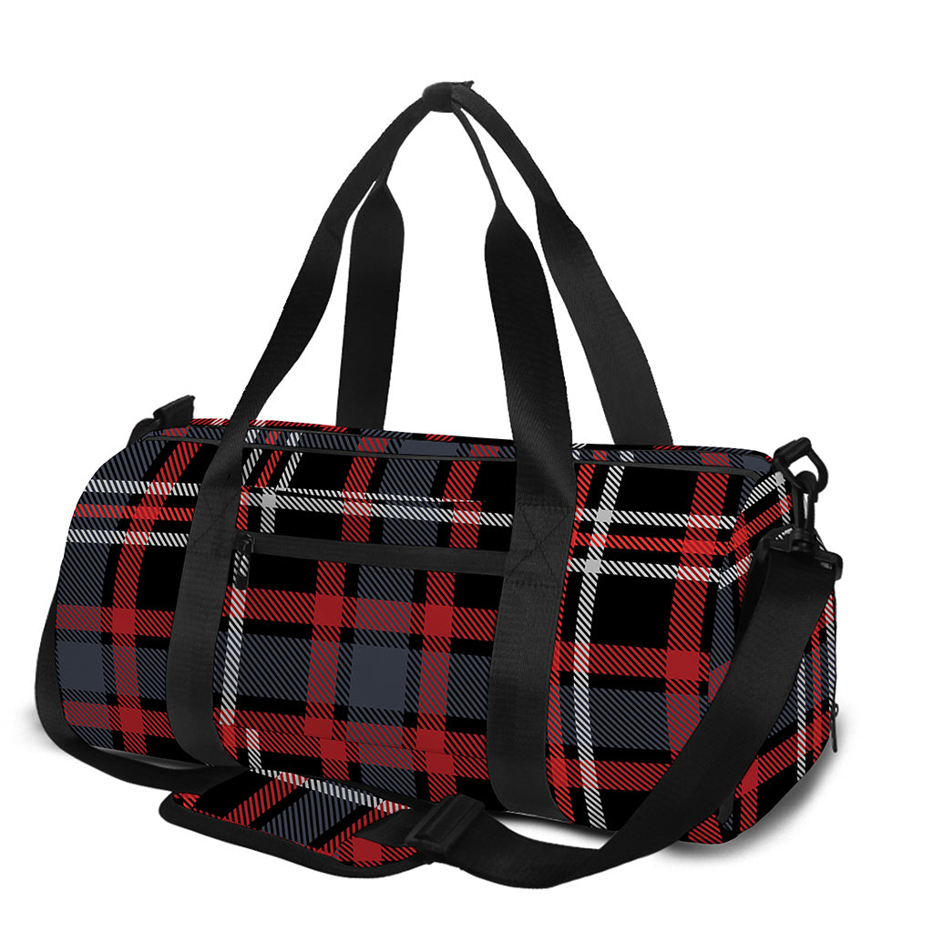 Grey Black And Red Scottish Plaid Print Gym Bag