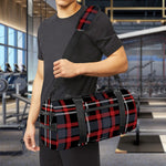 Grey Black And Red Scottish Plaid Print Gym Bag