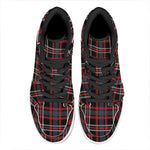 Grey Black And Red Scottish Plaid Print High Top Leather Sneakers
