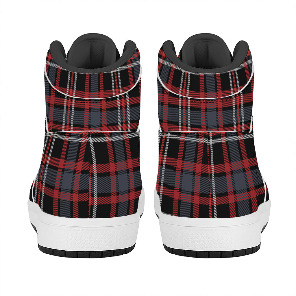 Grey Black And Red Scottish Plaid Print High Top Leather Sneakers