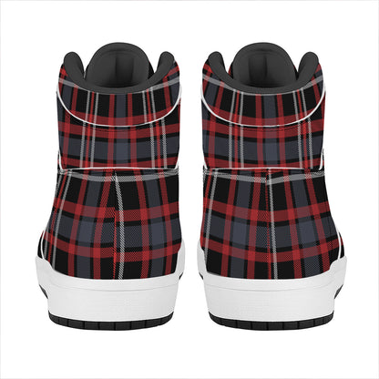 Grey Black And Red Scottish Plaid Print High Top Leather Sneakers