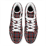 Grey Black And Red Scottish Plaid Print High Top Leather Sneakers