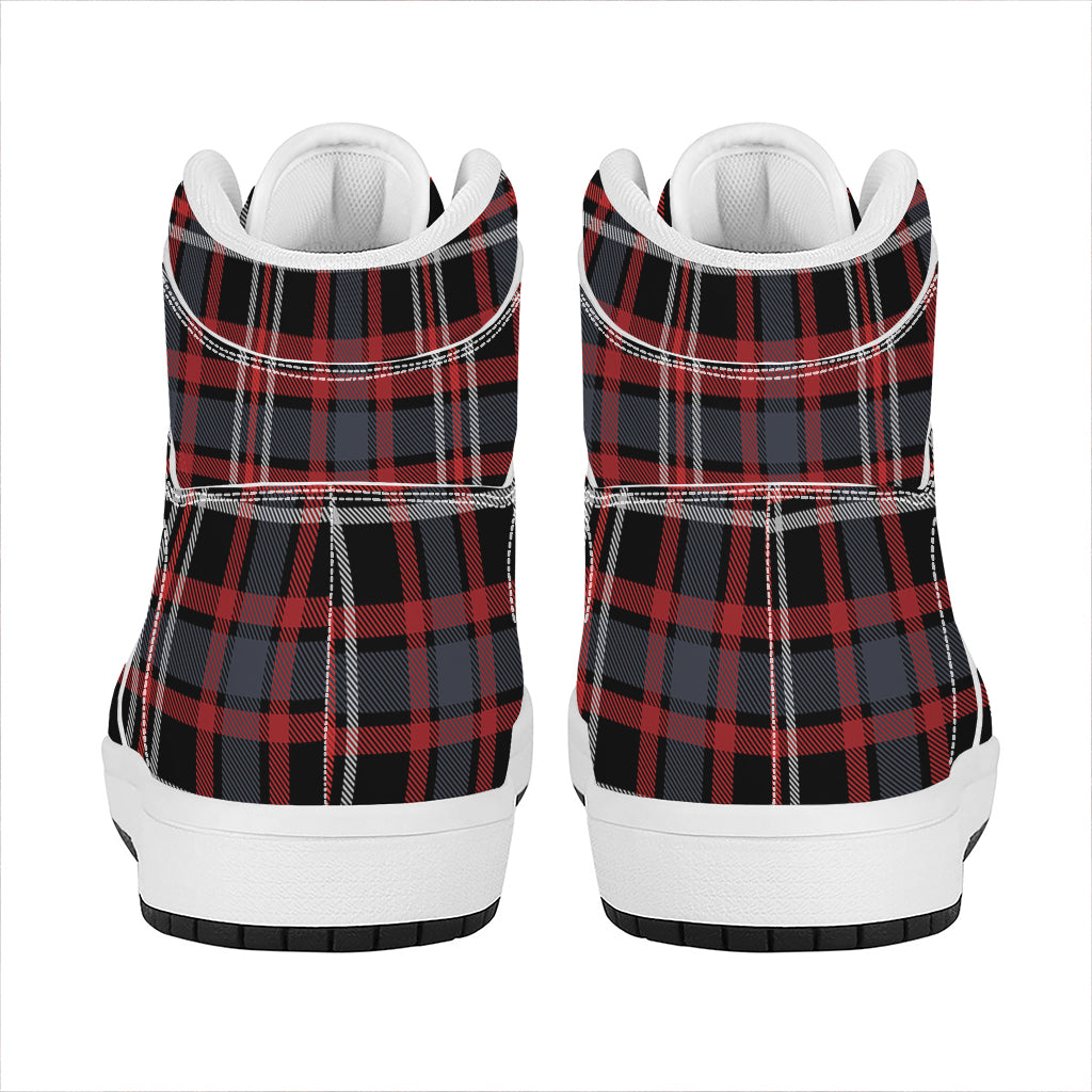 Grey Black And Red Scottish Plaid Print High Top Leather Sneakers