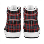 Grey Black And Red Scottish Plaid Print High Top Leather Sneakers