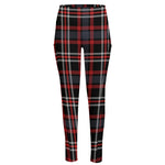 Grey Black And Red Scottish Plaid Print High-Waisted Pocket Leggings