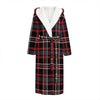 Grey Black And Red Scottish Plaid Print Hooded Bathrobe