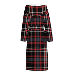 Grey Black And Red Scottish Plaid Print Hooded Bathrobe