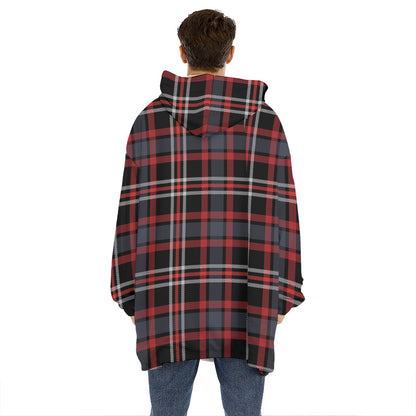 Grey Black And Red Scottish Plaid Print Hoodie Blanket