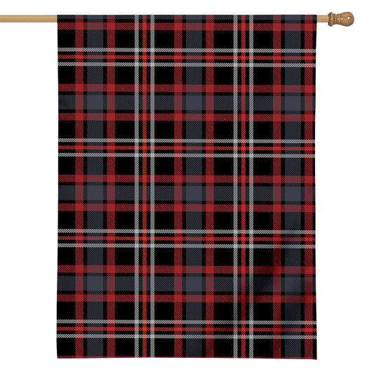 Grey Black And Red Scottish Plaid Print House Flag