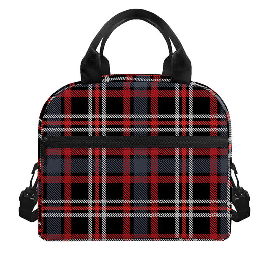 Grey Black And Red Scottish Plaid Print Insulated Lunch Bag