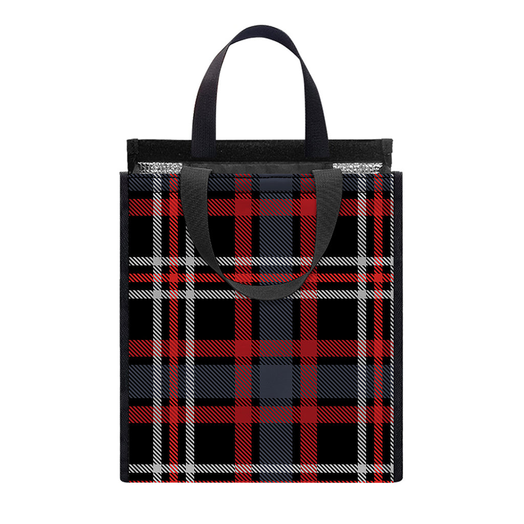 Grey Black And Red Scottish Plaid Print Insulated Lunch Tote