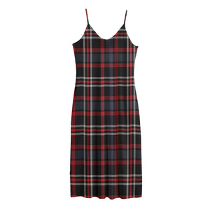 Grey Black And Red Scottish Plaid Print Jersey Midi Cami Dress