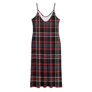 Grey Black And Red Scottish Plaid Print Jersey Midi Cami Dress