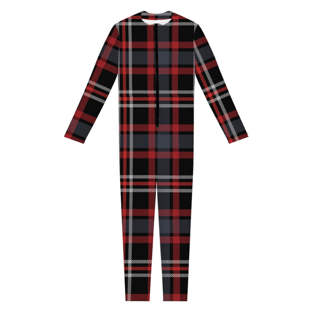 Grey Black And Red Scottish Plaid Print Jumpsuit