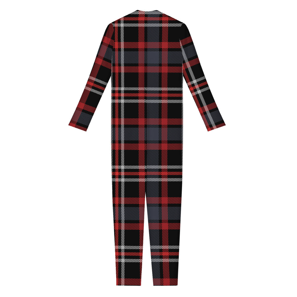 Grey Black And Red Scottish Plaid Print Jumpsuit