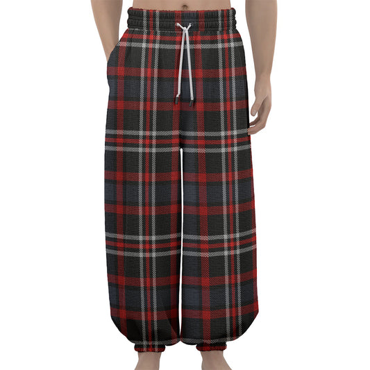 Grey Black And Red Scottish Plaid Print Lantern Pants