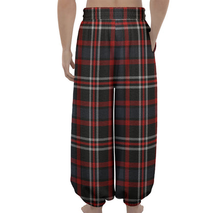 Grey Black And Red Scottish Plaid Print Lantern Pants