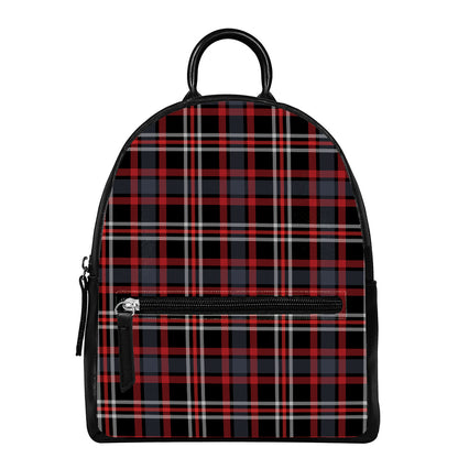Grey Black And Red Scottish Plaid Print Leather Backpack