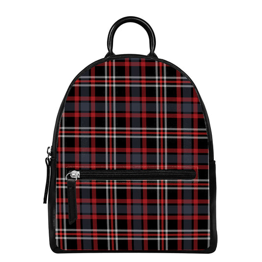 Grey Black And Red Scottish Plaid Print Leather Backpack