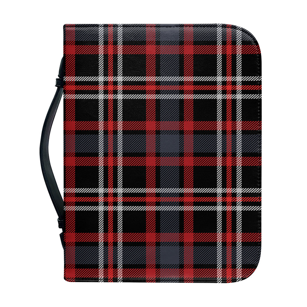 Grey Black And Red Scottish Plaid Print Leather Bible Cover