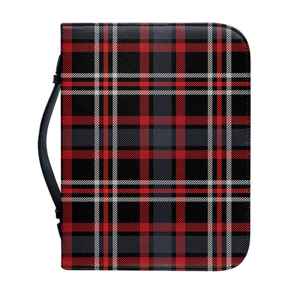 Grey Black And Red Scottish Plaid Print Leather Bible Cover