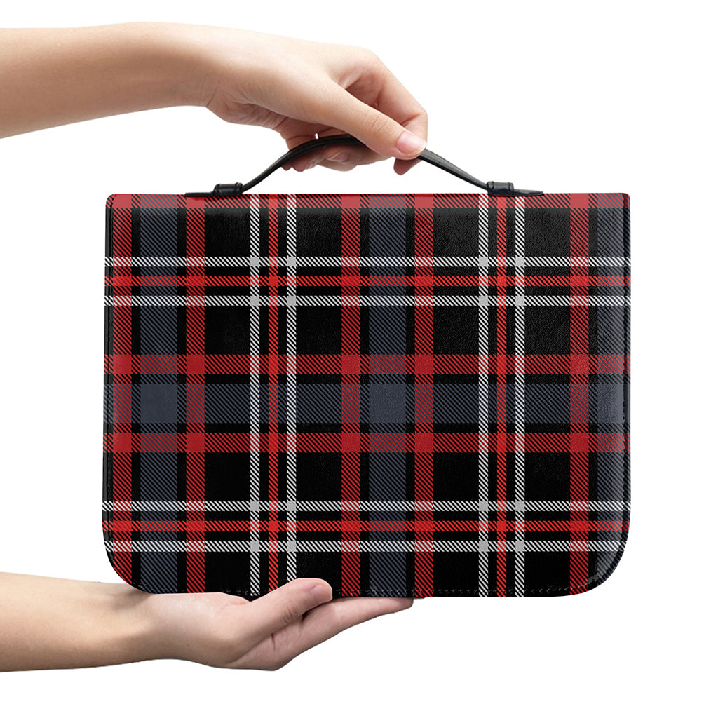 Grey Black And Red Scottish Plaid Print Leather Bible Cover