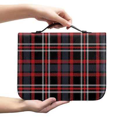 Grey Black And Red Scottish Plaid Print Leather Bible Cover