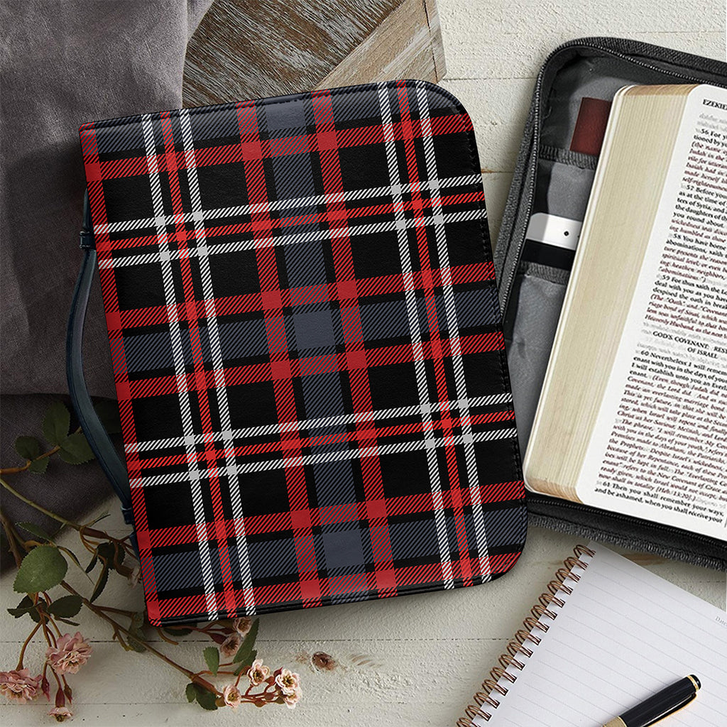 Grey Black And Red Scottish Plaid Print Leather Bible Cover