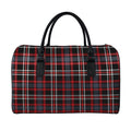 Grey Black And Red Scottish Plaid Print Leather Duffel Bag
