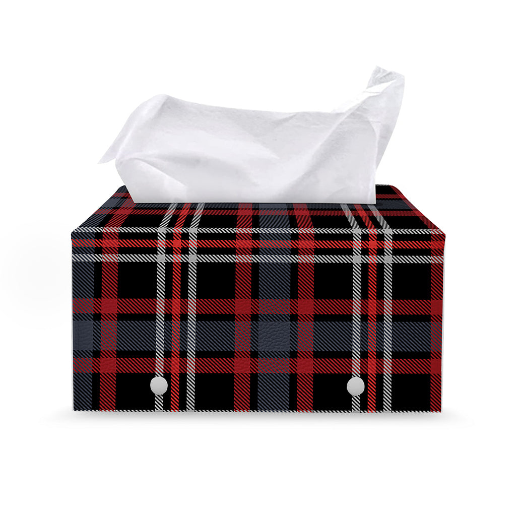 Grey Black And Red Scottish Plaid Print Leather Tissue Box Cover