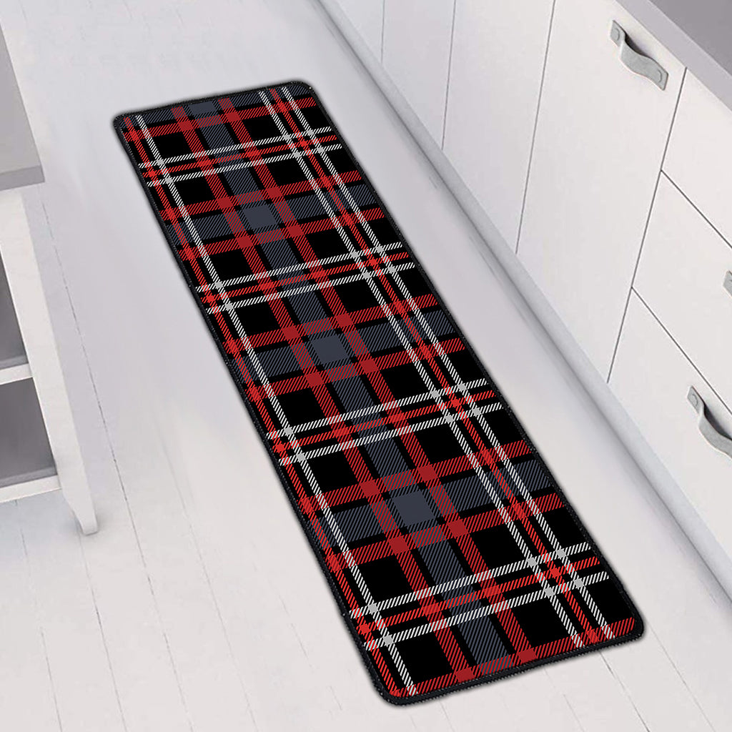 Grey Black And Red Scottish Plaid Print Long Kitchen Mat