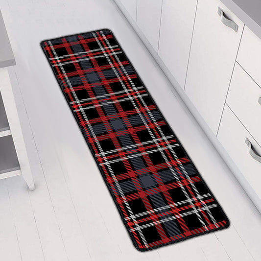 Grey Black And Red Scottish Plaid Print Long Kitchen Mat