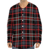 Grey Black And Red Scottish Plaid Print Long Sleeve Baseball Jersey