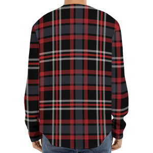 Grey Black And Red Scottish Plaid Print Long Sleeve Baseball Jersey