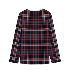 Grey Black And Red Scottish Plaid Print Long Sleeve Short Coat