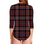 Grey Black And Red Scottish Plaid Print Long Sleeve Swimsuit