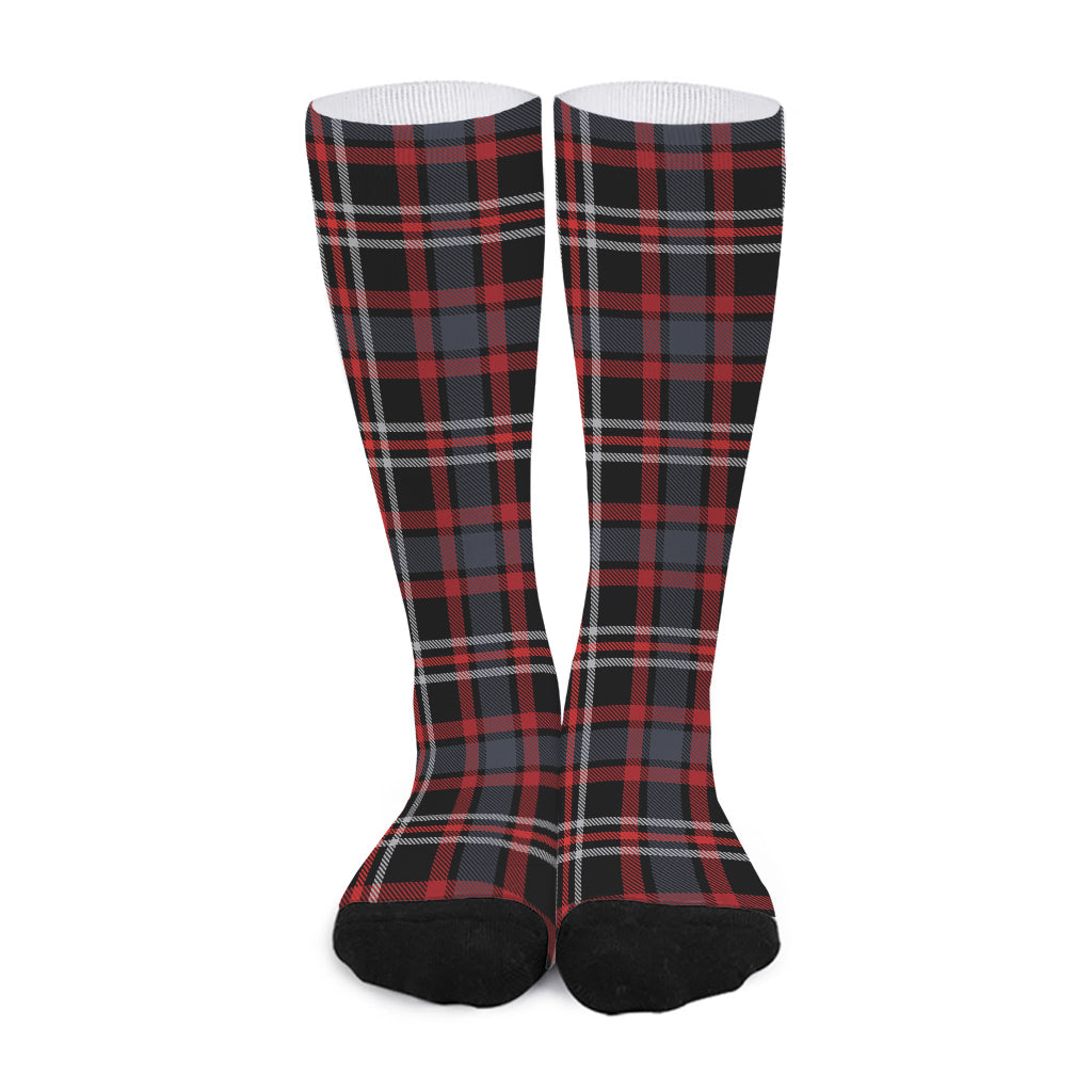 Grey Black And Red Scottish Plaid Print Long Socks