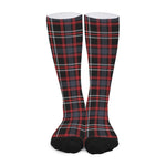 Grey Black And Red Scottish Plaid Print Long Socks
