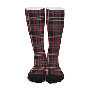 Grey Black And Red Scottish Plaid Print Long Socks