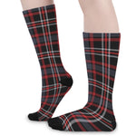 Grey Black And Red Scottish Plaid Print Long Socks