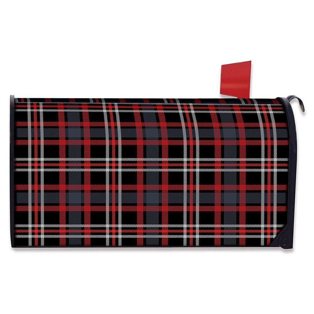 Grey Black And Red Scottish Plaid Print Mailbox Cover