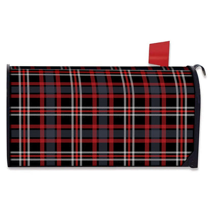 Grey Black And Red Scottish Plaid Print Mailbox Cover