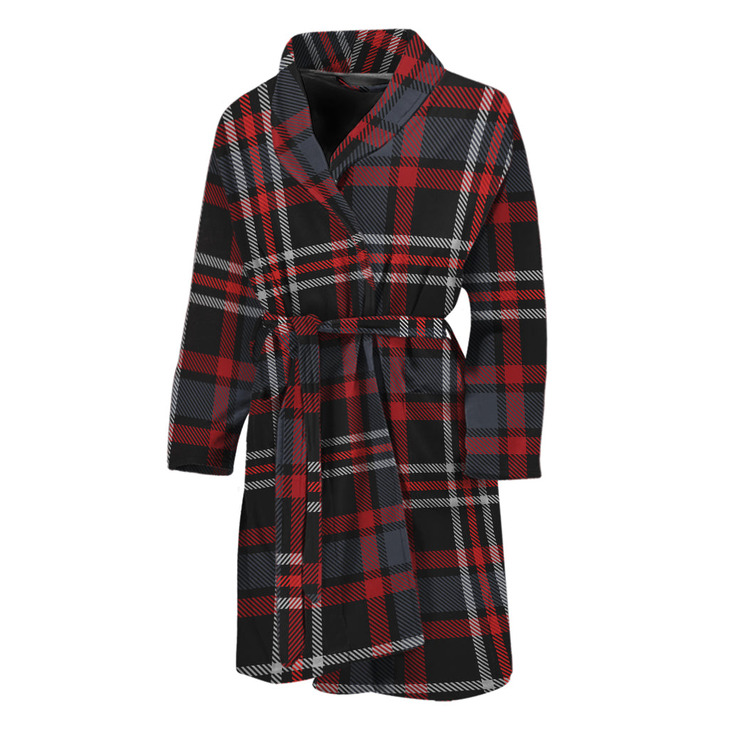 Grey Black And Red Scottish Plaid Print Men's Bathrobe