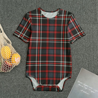Grey Black And Red Scottish Plaid Print Men's Bodysuit