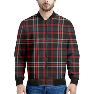 Grey Black And Red Scottish Plaid Print Men's Bomber Jacket